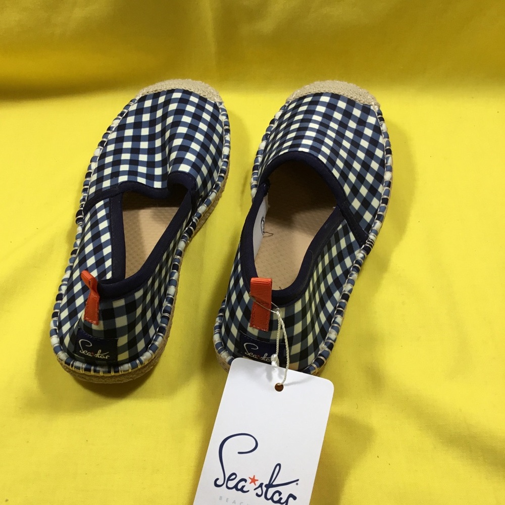 Sea Star Navy and White Gingham Women's Slip-On Sneakers SZ 7 NWT